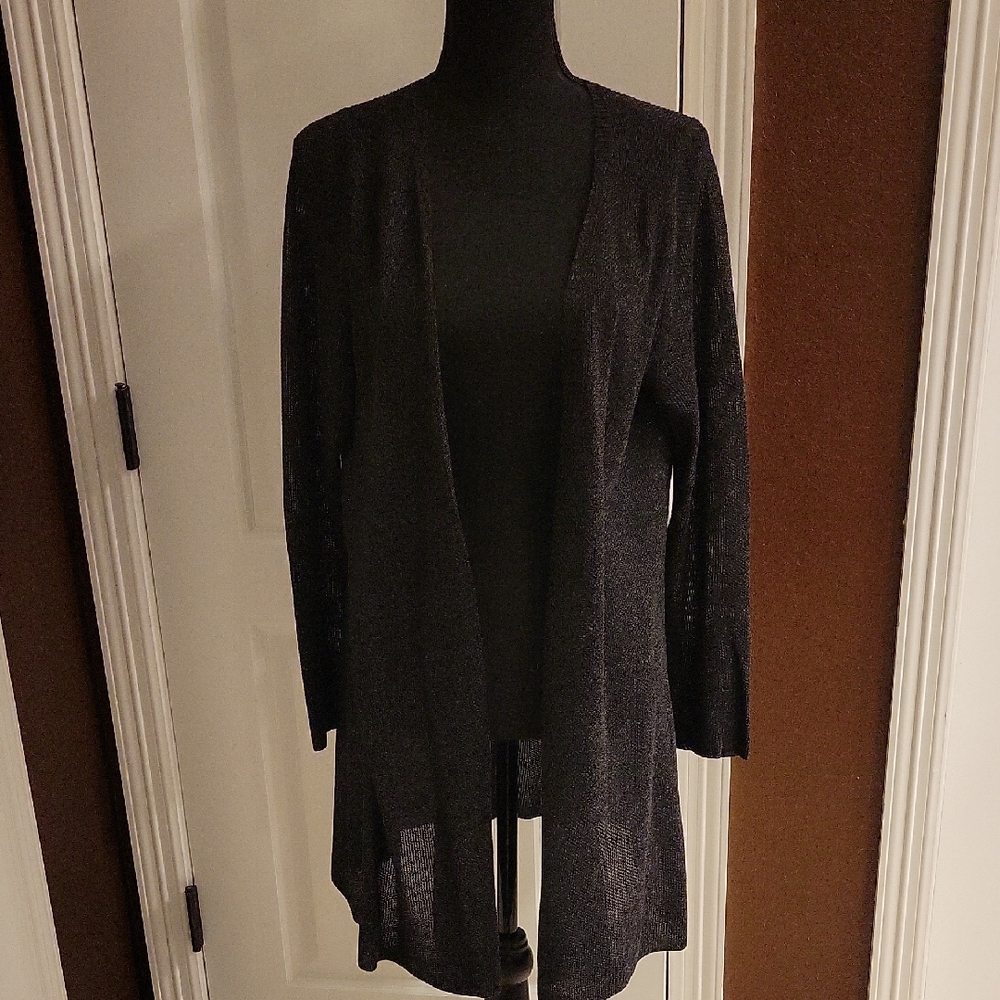 Eileen Fisher Black Open-Front Lightweight Cardigan